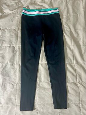 Barry’s Fit Black Leggings, Striped Waistband, Perforated Legs, Women’s Medium